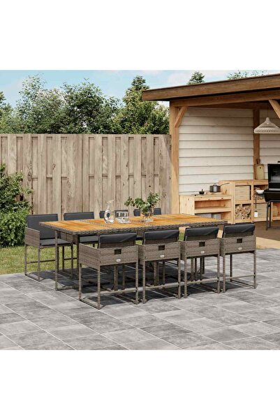 vidaxl Set mobilier gradina cu perne, 9 piese, gri, poliratan