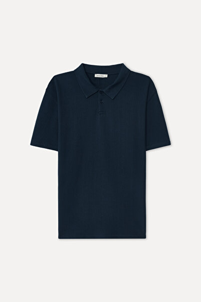 Mudo Men's Navy Blue Comfort Fit Polo Neck T-Shirt
