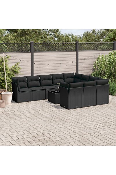 vidaxl Set canapele de gradina cu perne, 11 piese, negru, poliratan