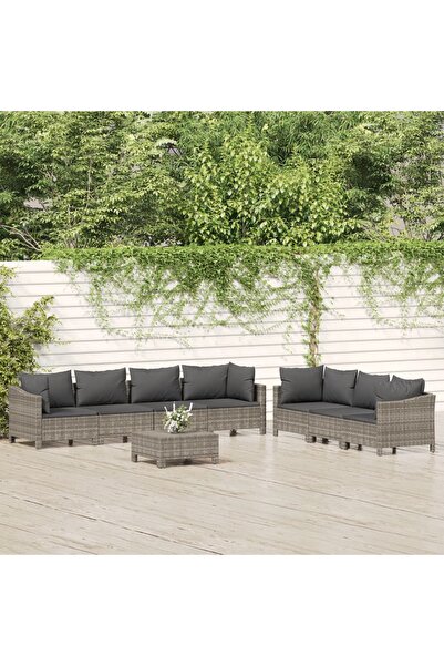 vidaxl Set mobilier de gradina cu perne, 8 piese, gri, poliratan