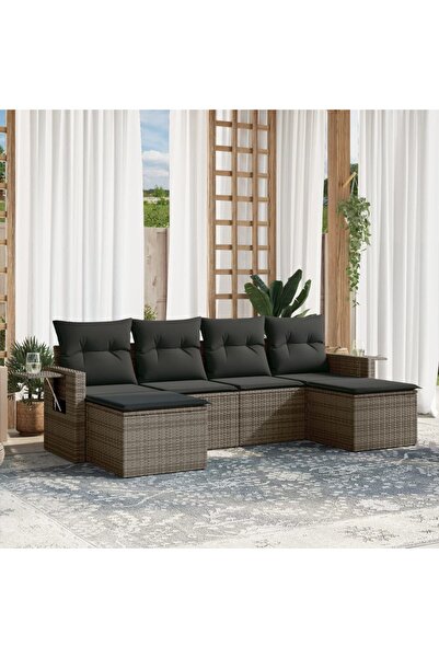 vidaxl Garden furniture set with cushions, 6 pieces, grey, polyrattan