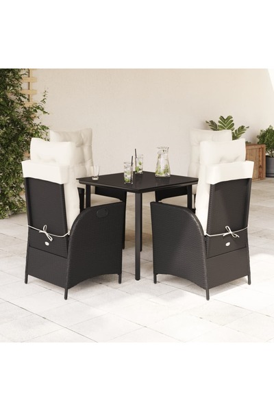 vidaxl Set mobilier de gradina cu perne, 5 piese, negru, poliratan