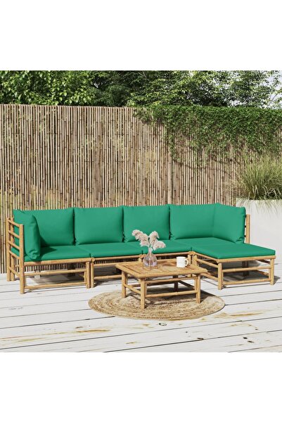 Concept Set mobilier de grădină cu perne verzi, 6 piese, bambus