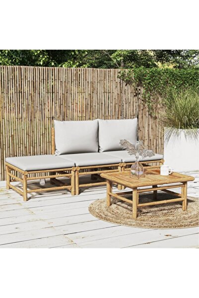 Concept Set mobilier de grădină cu perne gri deschis, 4 piese, bambus