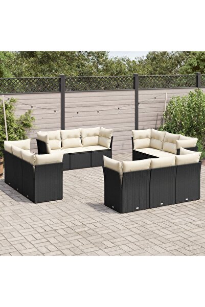 vidaxl Set canapele de gradina, 12 piese, cu perne, negru, poliratan