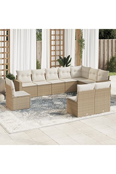 vidaxl Set canapele de gradina cu perne, 10 piese, bej, poliratan