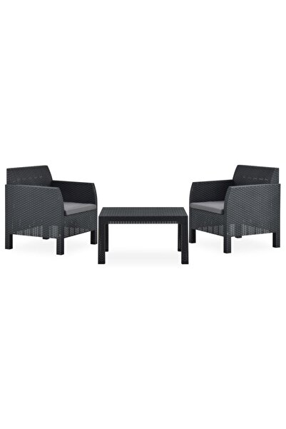 vidaxl Set mobilier de gradina cu perne, 3 piese, antracit, PP ratan