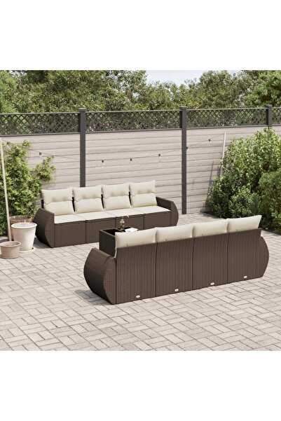 vidaxl Set canapele de gradina cu perne, 9 piese, maro, poliratan