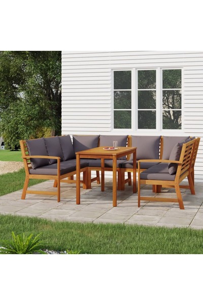 vidaxl Set mobilier de gradina cu perne, 7 piese, lemn masiv de acacia