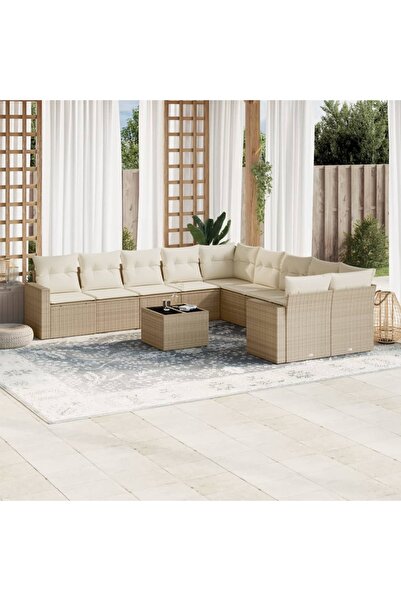 vidaxl Set canapele de gradina cu perne, 11 piese, bej, poliratan