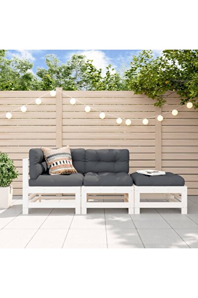 Concept Set mobilier de grădină cu perne, 3 piese, alb, lemn masiv