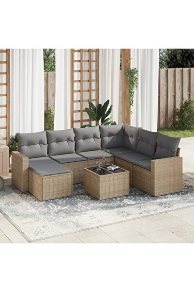 vidaxl Set canapele de gradina, 8 piese, cu perne, bej, poliratan