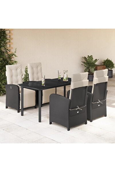 vidaxl Set mobilier de gradina cu perne, 5 piese, negru, poliratan