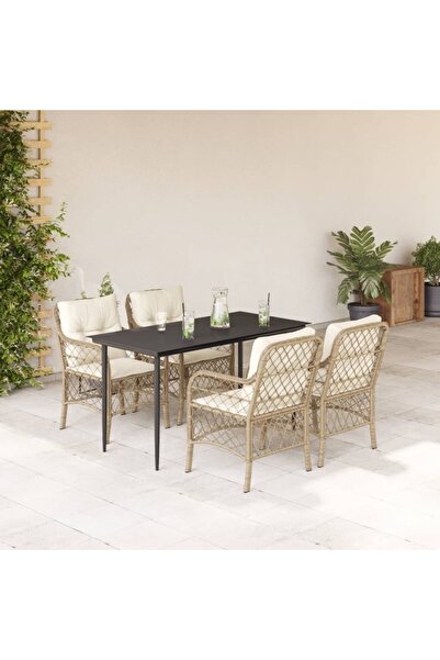 vidaxl Garden furniture set with cushions, 5 pieces, beige, polyrattan