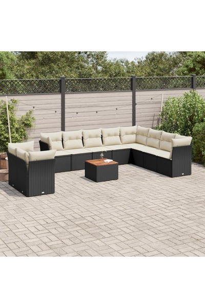 vidaxl Set canapele de gradina cu perne, 11 piese, negru, poliratan