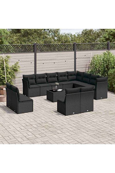vidaxl Set mobilier de gradina cu perne, 13 piese, negru, poliratan
