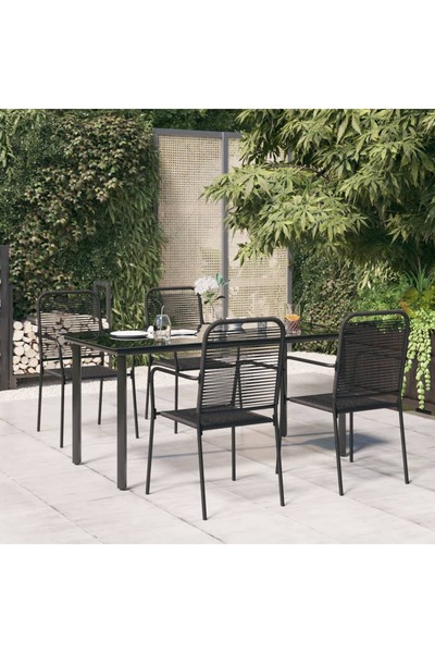 vidaxl Set de masa gradina, 5 piese, fra¢nghie neagra din bumbac & otel