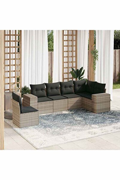 vidaxl Garden sofa set with cushions, 6 pieces, light grey, polyrattan