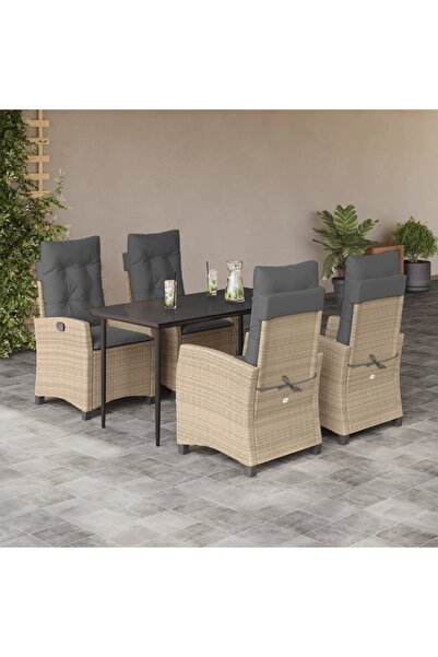 vidaxl 5-piece garden furniture set with cushions, beige, polyrattan