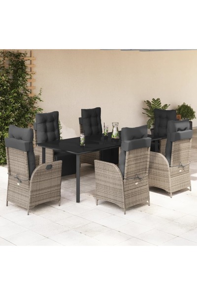 vidaxl Garden furniture set with cushions, 7 pieces, grey, polyrattan