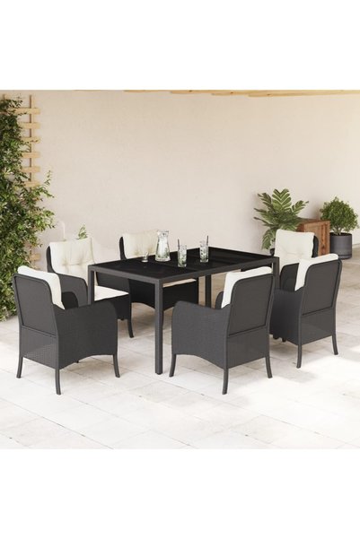 vidaxl Set mobilier de gradina cu perne, 7 piese, negru, poliratan