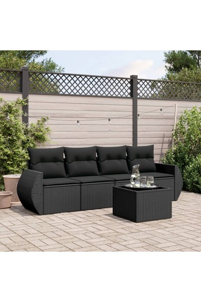 vidaxl Set mobilier de gradina cu perne, 5 piese, negru, poliratan