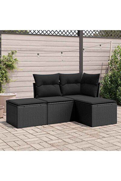 vidaxl Set mobilier de gradina cu perne, 4 piese, negru, poliratan