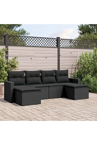 vidaxl Set mobilier de gradina cu perne, 6 piese, negru, poliratan