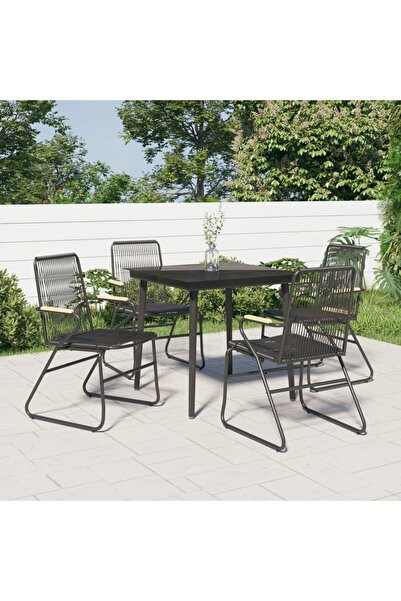 vidaxl Set mobilier de gradina, 5 piese, negru, ratan PVC