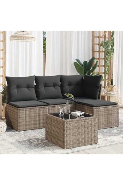 vidaxl Set canapea de gradina cu perne, 5 piese, gri, poliratan