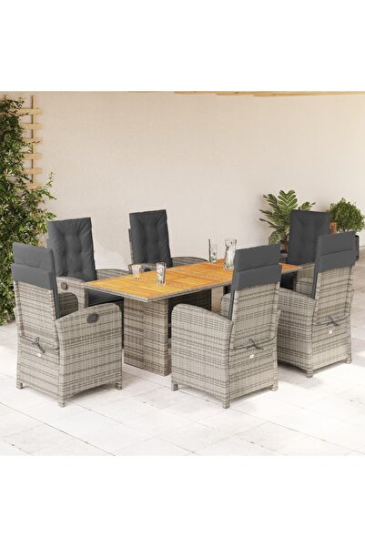 vidaxl Set mobilier de gradina cu perne, 7 piese, gri, poliratan