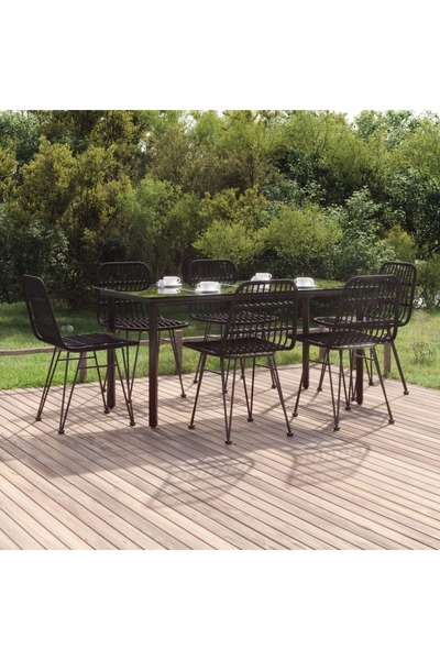 vidaxl Set mobilier de gradina, 7 piese, negru, poliratan