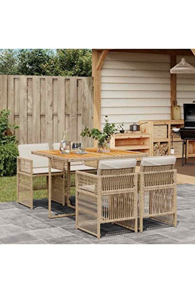 vidaxl Set mobilier de gradina cu perne, 5 piese, bej, poliratan