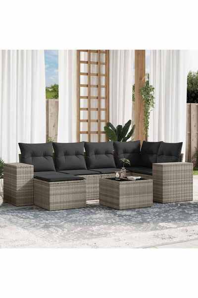vidaxl Set canapele de gradina cu perne, 7piese gri deschis poliratan