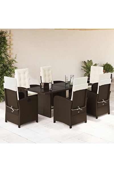 vidaxl Garden furniture set with cushions, 7 pieces, brown, polyrattan