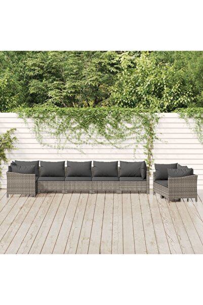 Concept Set mobilier de grădină cu perne, 8 piese, gri, poliratan
