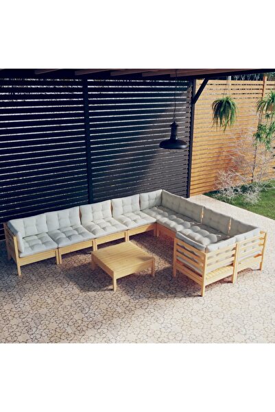 vidaxl Set mobilier gradina cu perne crem, 10 piese, lemn de pin
