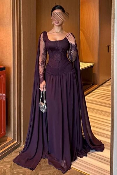 molan fashion Dark Lilac Evening Dress with Luxurious Royal Design
