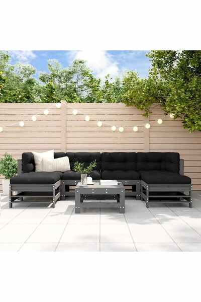 vidaxl Set mobilier de gradina cu perne, 7 piese, gri, lemn masiv