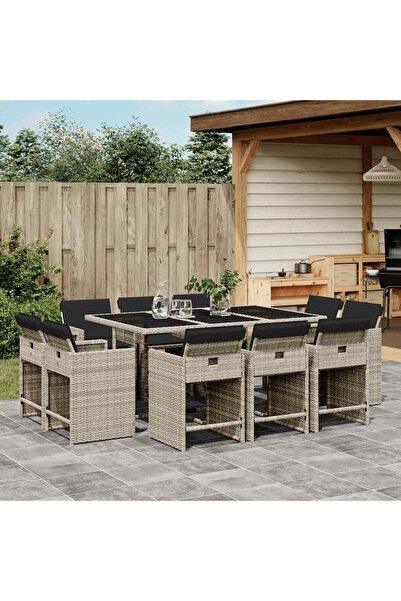 vidaxl 11-piece light gray polyrattan garden furniture set with cushions