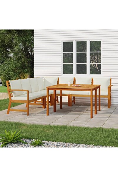 vidaxl Garden furniture set with cushions, 7 pieces, solid acacia wood