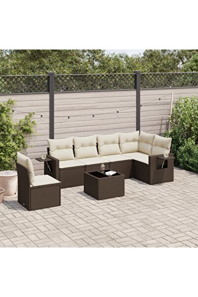 vidaxl Garden sofa set with cushions, 7 pieces, brown, polyrattan