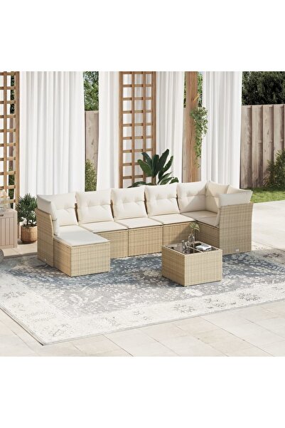 vidaxl Garden sofa set, 8 pieces, with cushions, beige, polyrattan