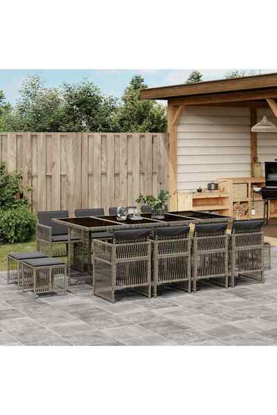 vidaxl Garden furniture set with cushions, 13 pieces, grey, polyrattan