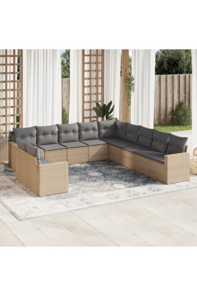 vidaxl Set canapele de gradina cu perne, 11 piese, bej, poliratan