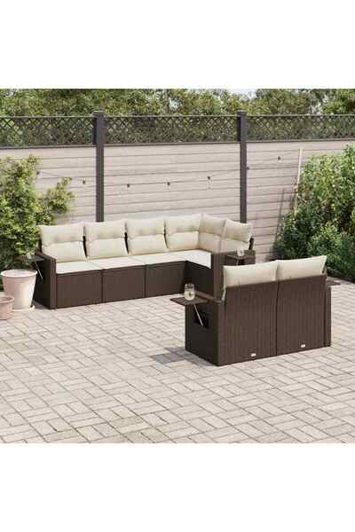 vidaxl Set canapele de gradina cu perne, 7 piese, maro, poliratan