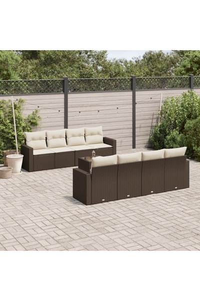 vidaxl Garden sofa set with cushions, 9 pieces, brown, polyrattan