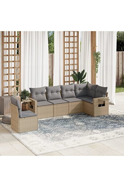 vidaxl Set canapele de gradina cu perne, 6 piese, bej, poliratan