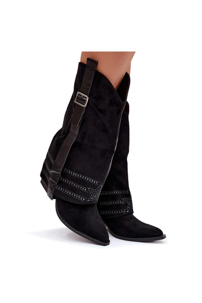 BOTO Cizme cowboy de damă cu ornamente și cataramă, negre, Camilora 39
