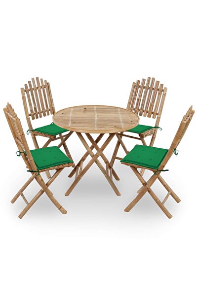 vidaxl 5-piece Bamboo folding outdoor furniture set with cushions